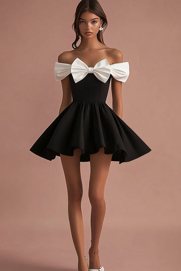 Off the Shoulder A Line Bow Little Black Dress
